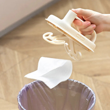Disposable magic cleaning brush with plastic handle, storage box, and 50 white non-woven rag refills.