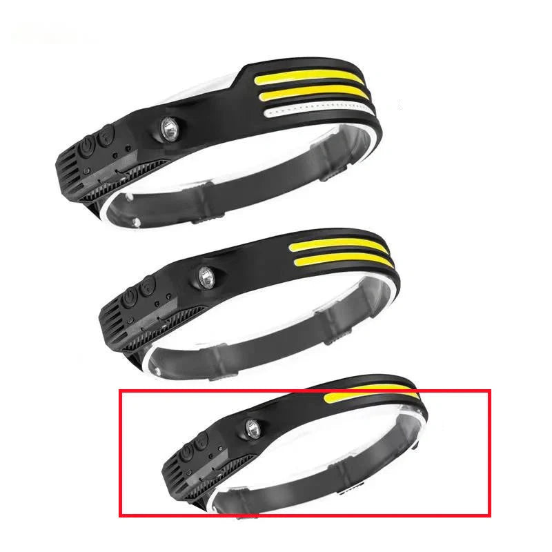 USB rechargeable LED induction headlamp for camping and hunting with adjustable headband