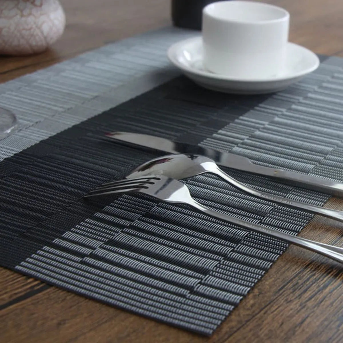 PVC kitchen sink mat with non-slip backing in gradient bamboo pattern, 30x180cm size
