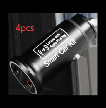 Black car charger locator GPS device with plug for 12V socket, made of ABS plastic