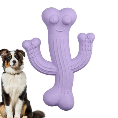 Beige cactus-shaped dog chew toy made from bamboo fibre and rubber on a white background.