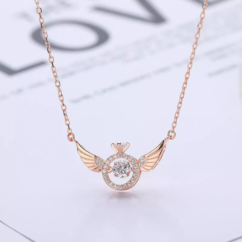 Angel Wings Necklace for women with adjustable water wave chain, available in gold, silver, and rose gold.