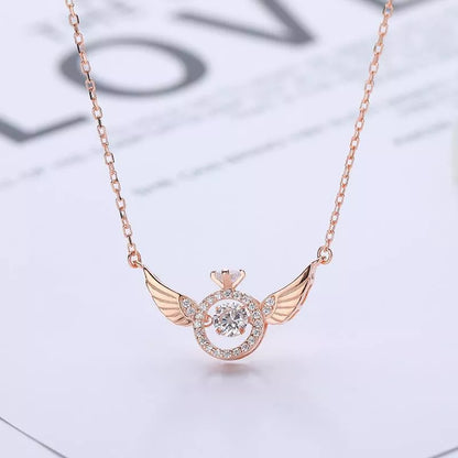 Angel Wings Necklace for women with adjustable water wave chain, available in gold, silver, and rose gold.