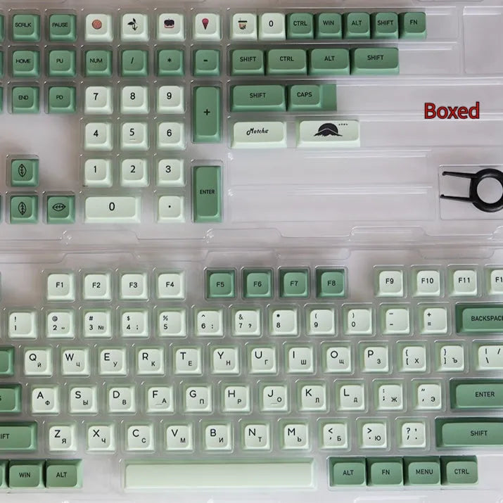 124 PBT keycaps with matcha theme and dye-sublimated legends for mechanical keyboards