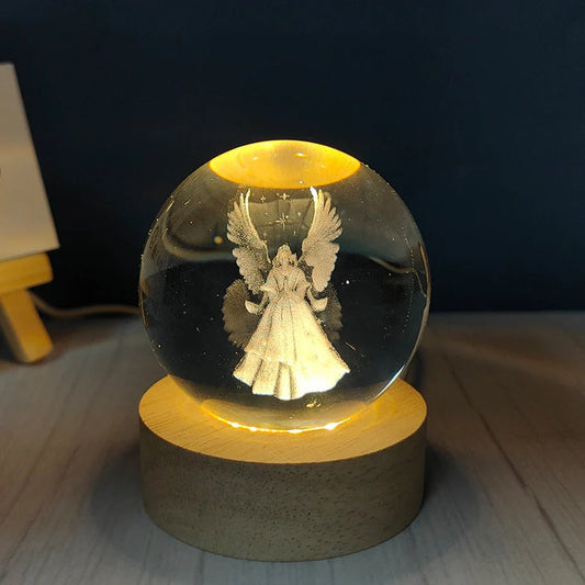 White crystal ball night light with USB plug showing uniform illumination and decorative design options