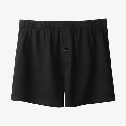 Men's cotton boxer shorts in black colour showing loose fit and high waist design