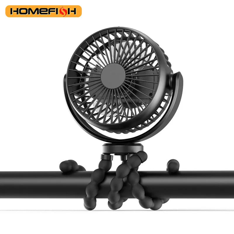 HOMEFISH F2 automatic shake head baby stroller fan with LED light and removable bracket on a pushchair