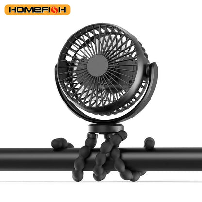 HOMEFISH F2 automatic shake head baby stroller fan with LED light and removable bracket on a pushchair
