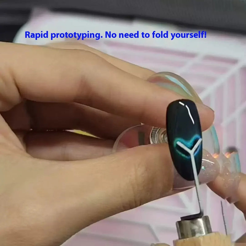 Manicure magnet suction cat eye nail polish gel applicator with cylindrical metal magnet 9x30mm and Y-shaped bracket holder for professional or home nail art application
