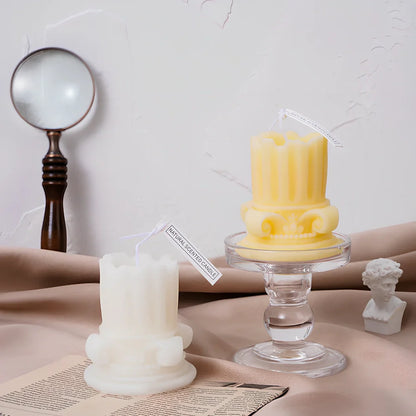 Roman pillar scented candle measuring 8.5cm tall with 7cm diameter, handmade from 160g soy wax