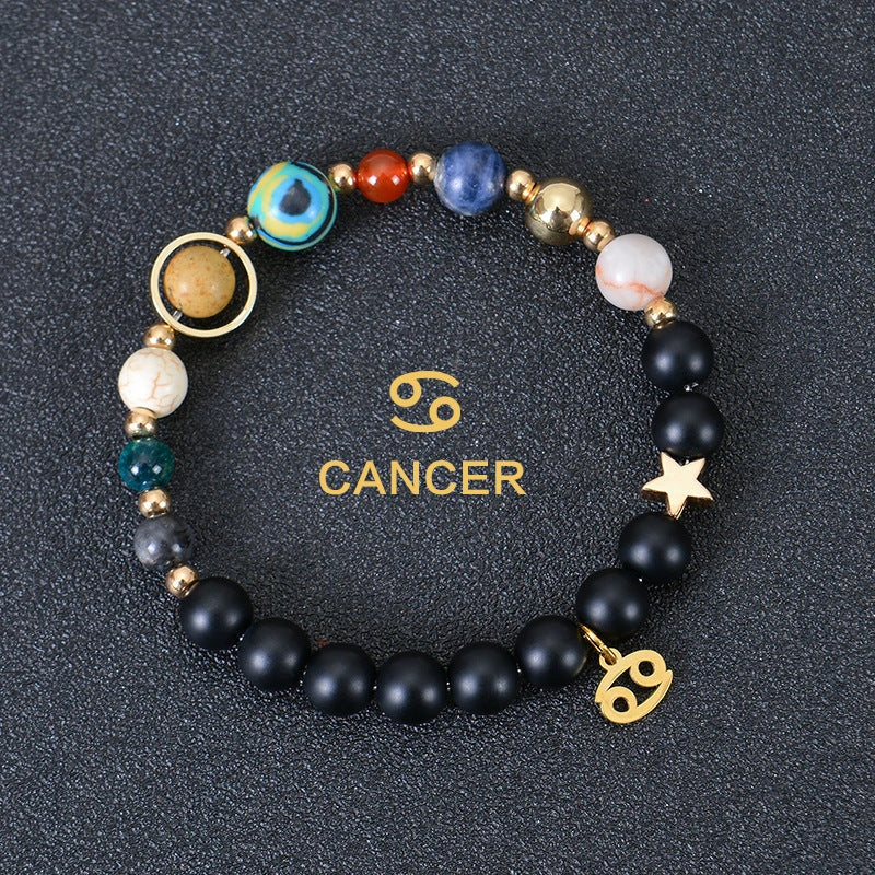 Stylish frosted stone beaded zodiac constellation bracelet for unisex wear