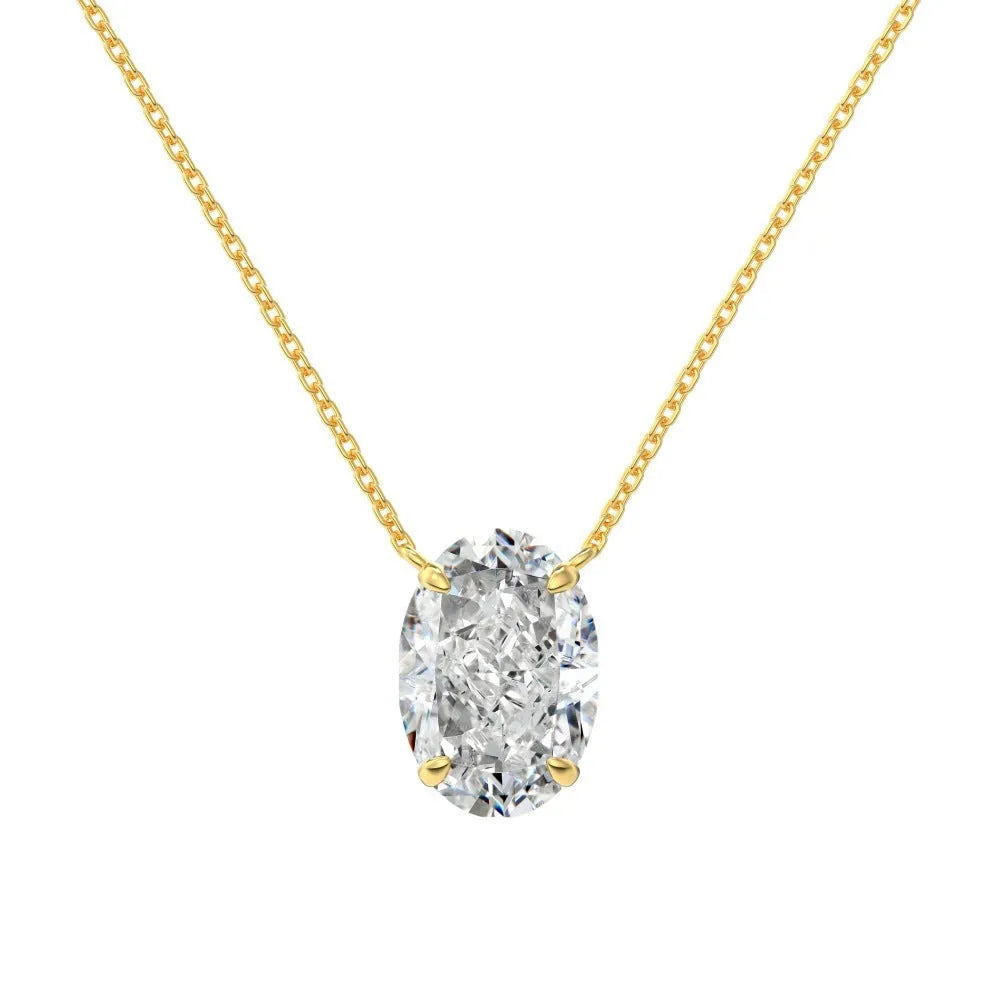 Close-up of a geometric oval ice flower pendant necklace in sterling silver with a choice of platinum or gold tone finish.
