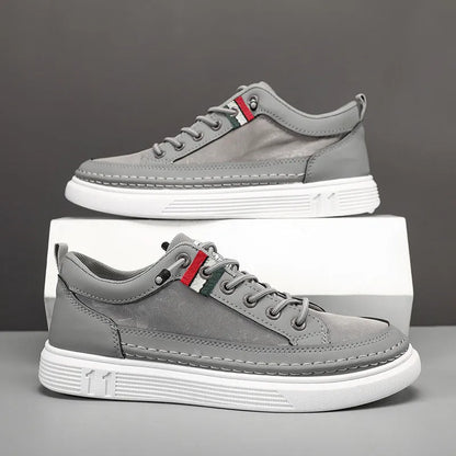 Men's grey high-top canvas sneakers with bandage dress style and rounded toe on PVC sole