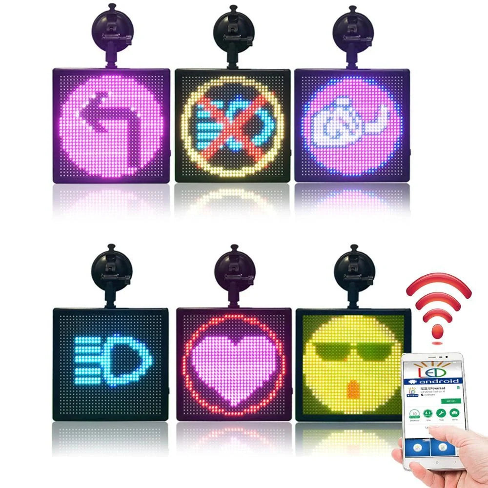 Car Rear Window LED Emoticon Screen displaying vibrant seven-color message