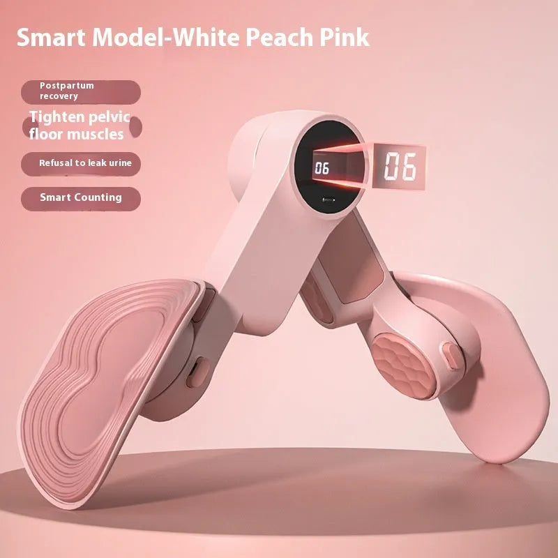 Pelvic floor muscle trainer leg clamp in sky blue or white peach pink with 360° rotation and optional intelligent counting