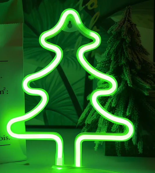 LED neon decorative light with acrylic back panel showing USB power connection and multiple design options