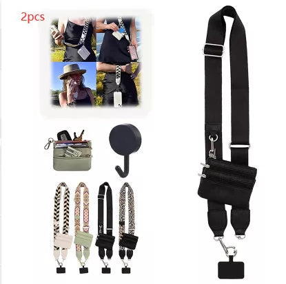 Adjustable mobile phone lanyard with zipper bag in multiple colors