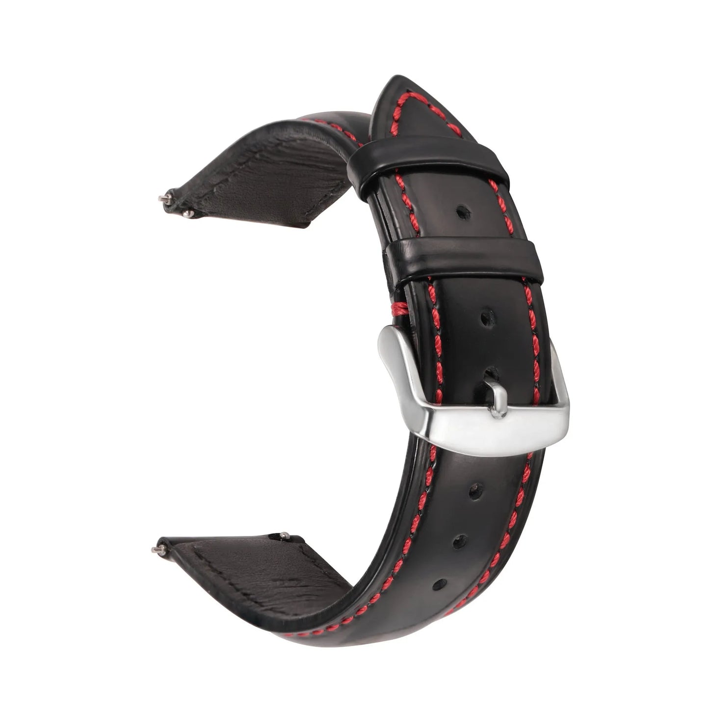Quick release leather watch strap in bright cowhide, showing colour options and width sizes from 18mm to 22mm