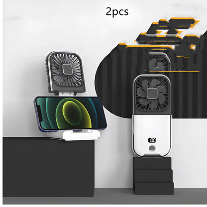 F30Pro folding portable handheld fan in white with digital display, 169x81x20mm size, USB charging, plastic blades for cooling