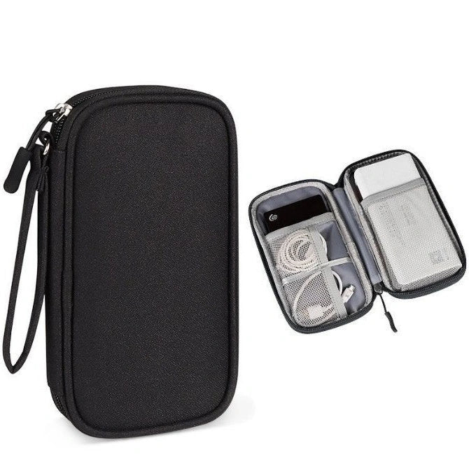 Light grey portable buggy bag for cable storage measuring 19x11x3cm with handbag-type shape