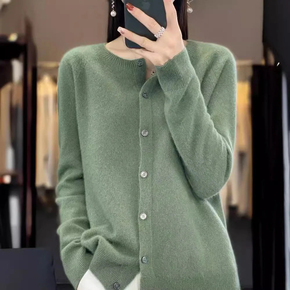 Stylish and comfortable Merino wool cardigan sweater for women in a variety of chic colors