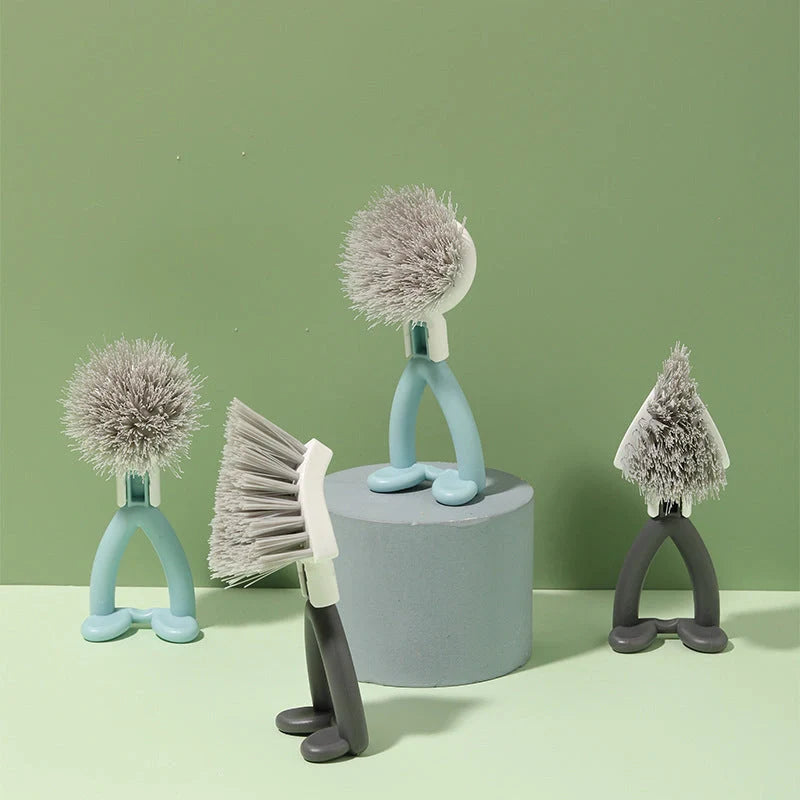 Vertical pot brush with durable bristles for non-stick cookware, available in black and white