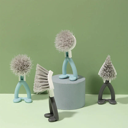 Vertical pot brush with durable bristles for non-stick cookware, available in black and white