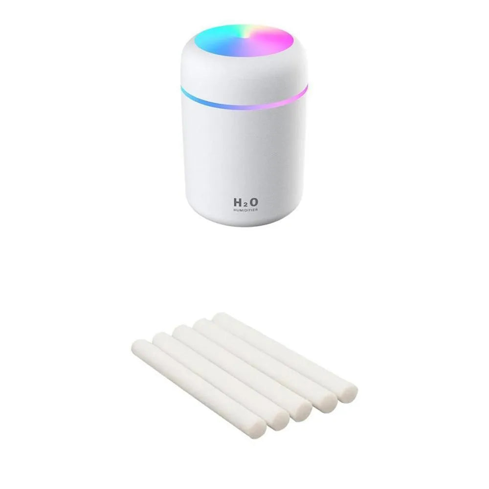 Pink white or navy blue USB desktop humidifier with LED mood lights and 300ml water tank