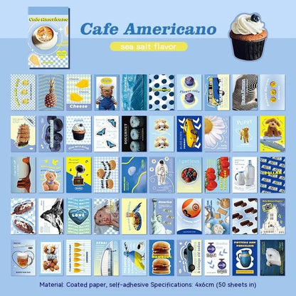 American retro journal sticker book with 50 sheets of 4x6cm cartoon designs on copper board paper