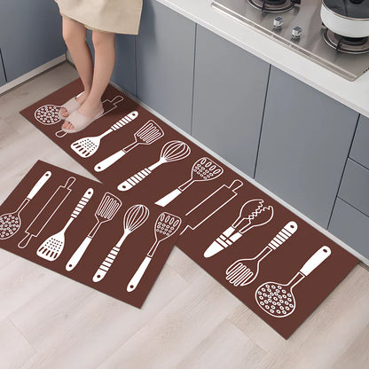 Rectangular polyester kitchen floor mat with machine-woven texture in modern design