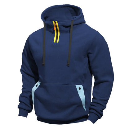 Men's loose zip pullover hoodie in solid colour polyester with size stick pocket, sizes M to XXXL