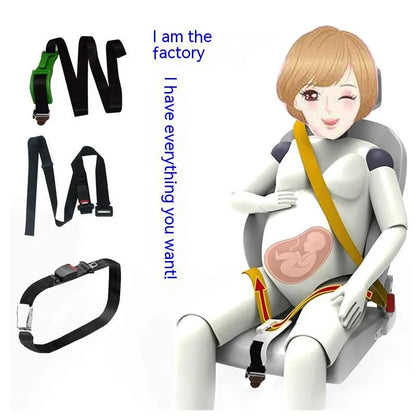 Black ABS plastic pregnancy seat belt adjuster with metal buckle for car safety.