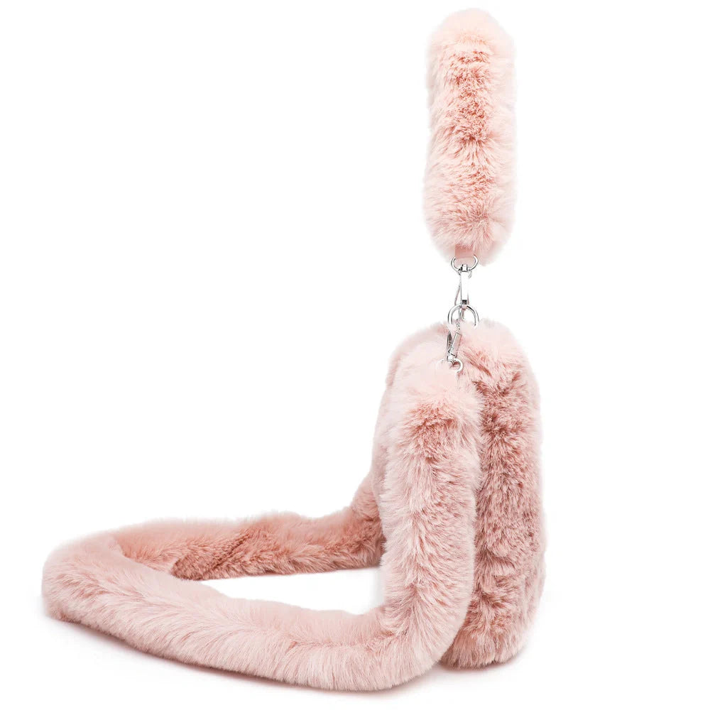 Plush tote bag for women in various colors, including black, brown, white, gray, and pink, with a soft, fluffy exterior and a spacious, versatile design.