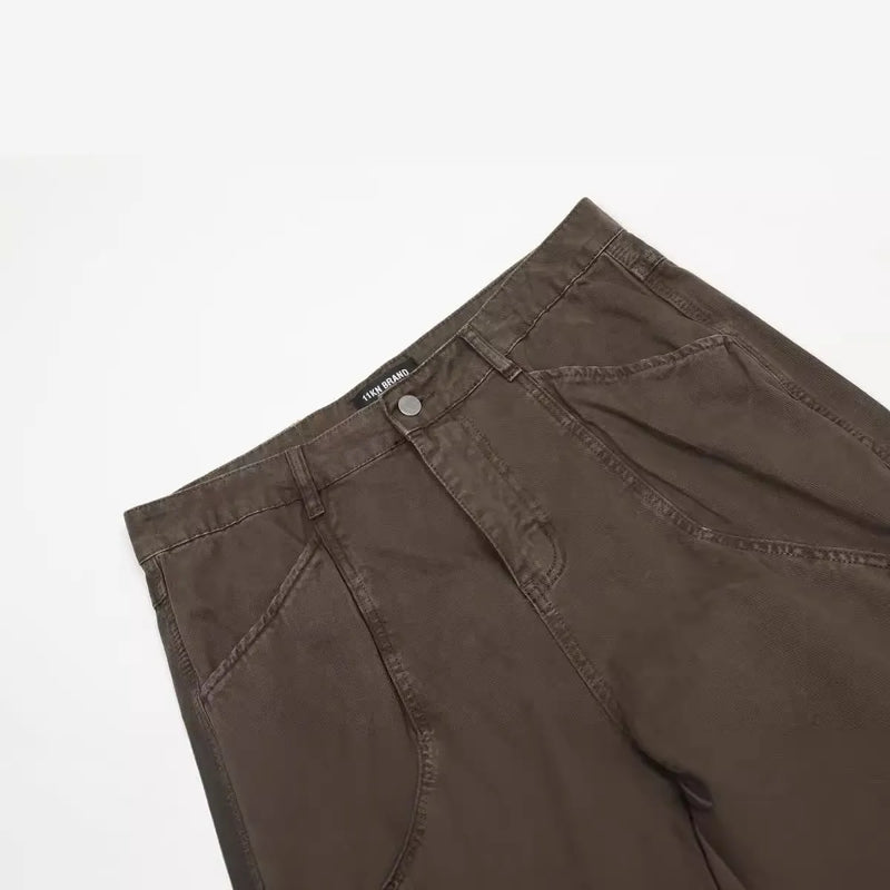 Men's loose straight wide leg jeans trousers in brown or light khaki colour, high waist design with zipper fly opening, made from cotton fabric in sizes S to XXL for teenagers and adults, non-ironing process for easy care with straight leg opening style