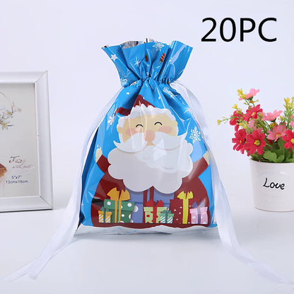 Christmas gift bag with drawstring closure in laser gold finish, 32x24cm dimensions