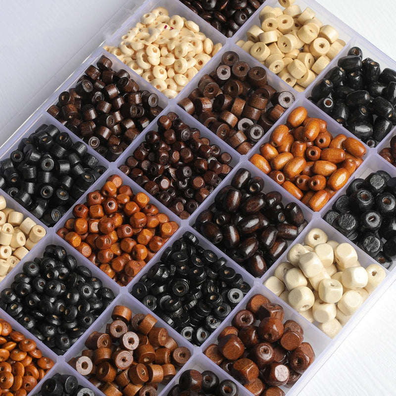 Vintage solid wood scattered beads DIY jewellery making supplies in mixed ethnic style colours, approximately 56 pieces per 10g pack of loose craft beads for necklace and bracelet making accessories