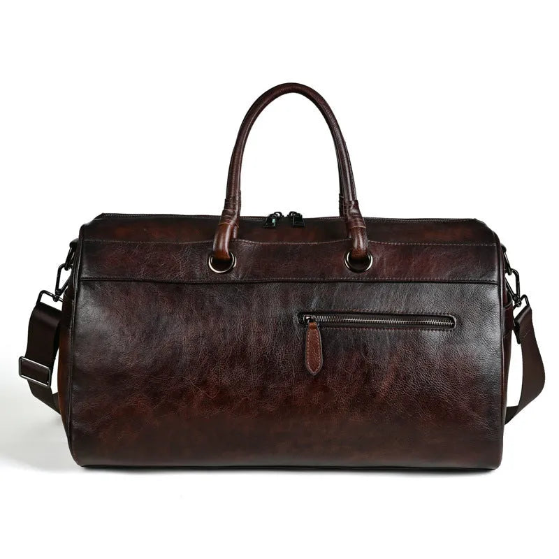 Handmade retro leather handbag in vintage brown colour with genuine cowhide leather construction