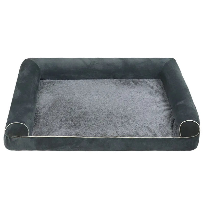 Square grey dog bed with 19cm thick breathable sponge and removable cloth cover for orthopaedic support