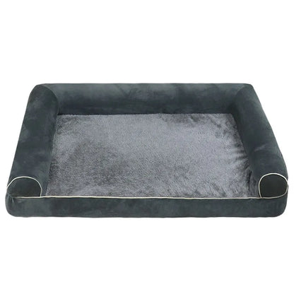 Square grey dog bed with 19cm thick breathable sponge and removable cloth cover for orthopaedic support