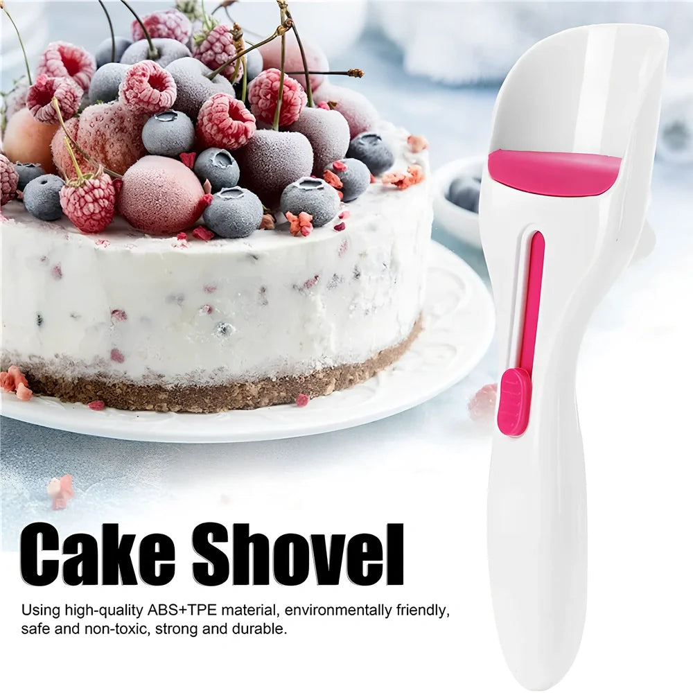 19.5cm long cake batter scoop with push-button mechanism and non-stick surface for consistent cupcake portioning