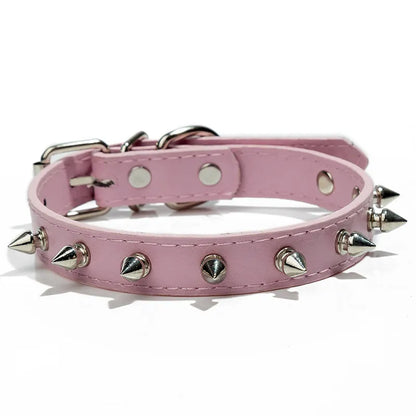 Spiked black PU leather dog collar with metal studs and an alloy metal fastener.