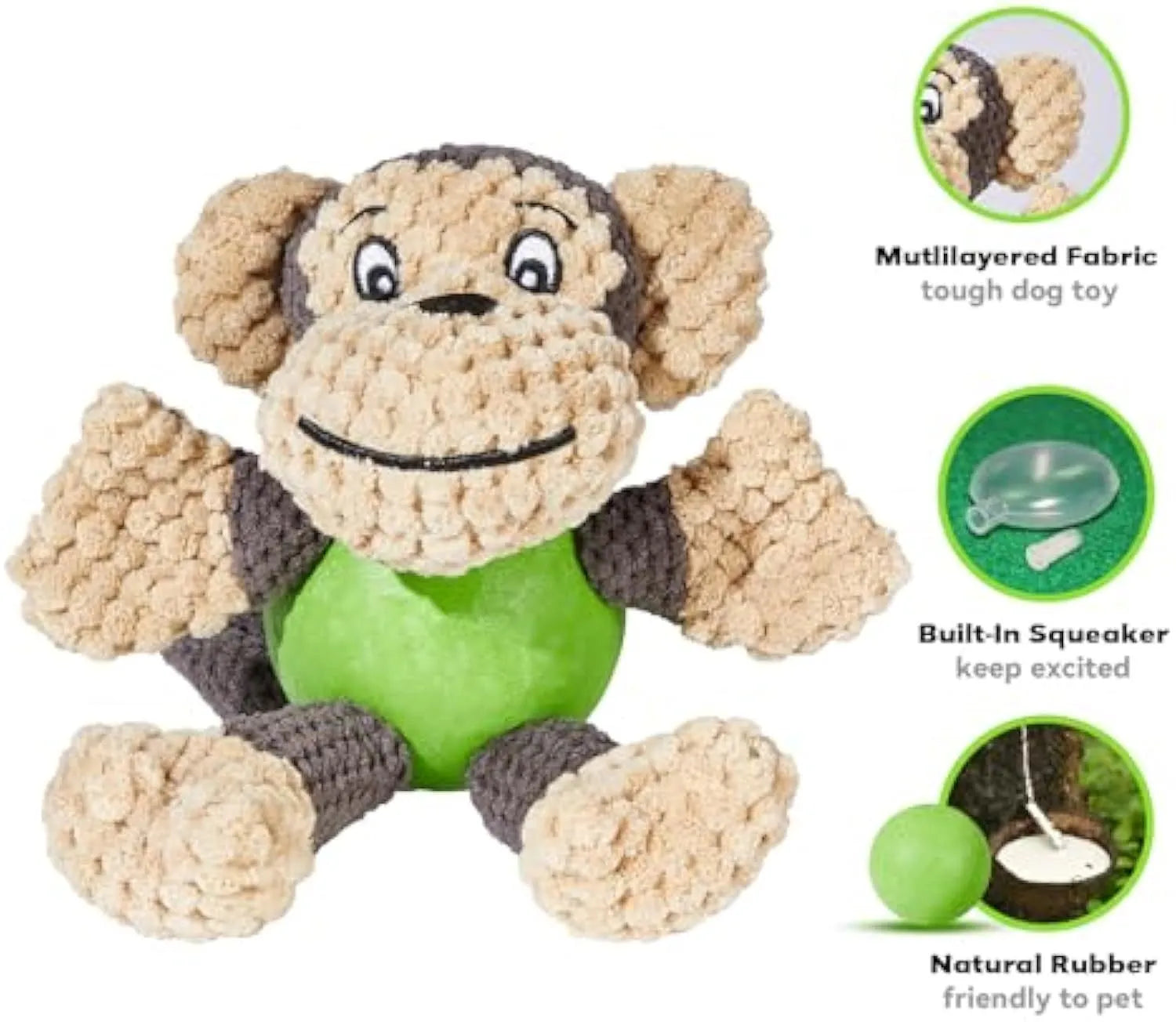 Cute cartoon monkey plush dog toy with squeaker, suitable for small and medium dogs.