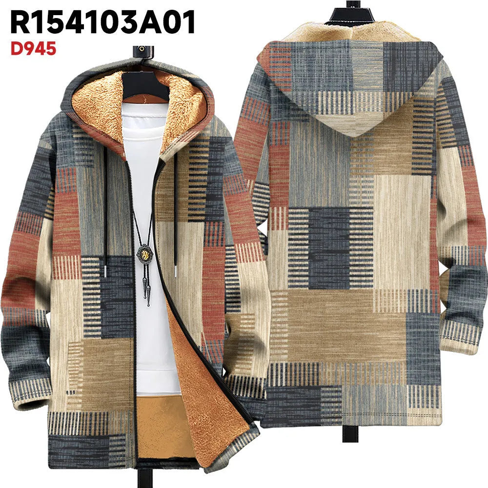 Men's multicolour printed hooded cardigan jacket with front zipper in loose casual fit