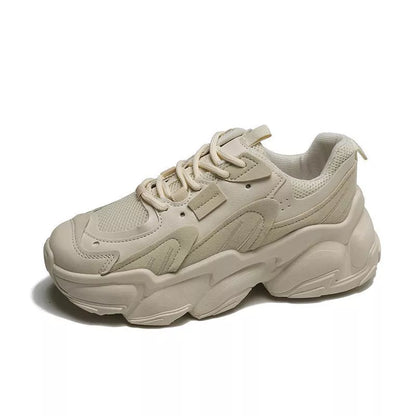 Korean Fashion Platform Sneakers in white, black, and beige with breathable PU upper