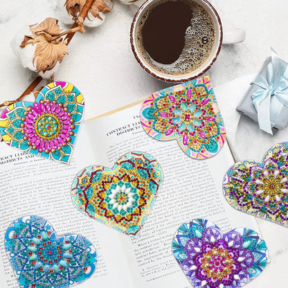 Six PU leather bookmarks with handmade crystal floral patterns, cornerite design, modern simplicity style