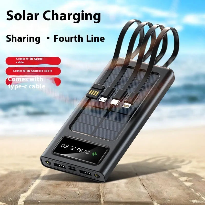 Portable solar power bank with 20000mAh capacity in black or white plastic casing