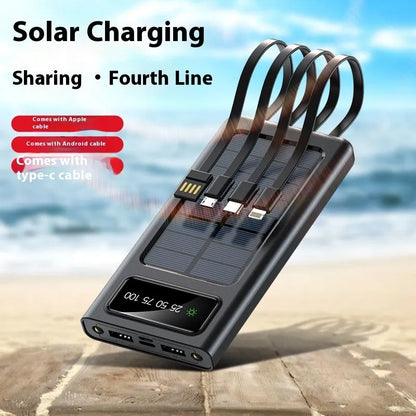 Portable solar power bank with 20000mAh capacity in black or white plastic casing
