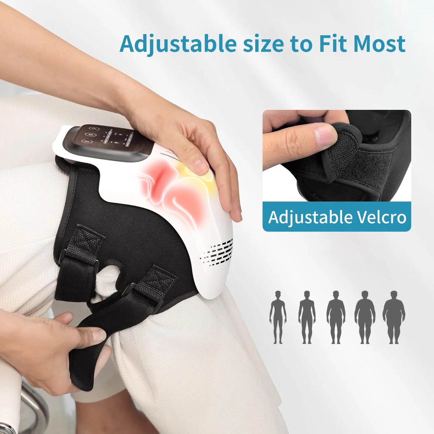 White rechargeable electric knee massager with heating and infrared laser therapy