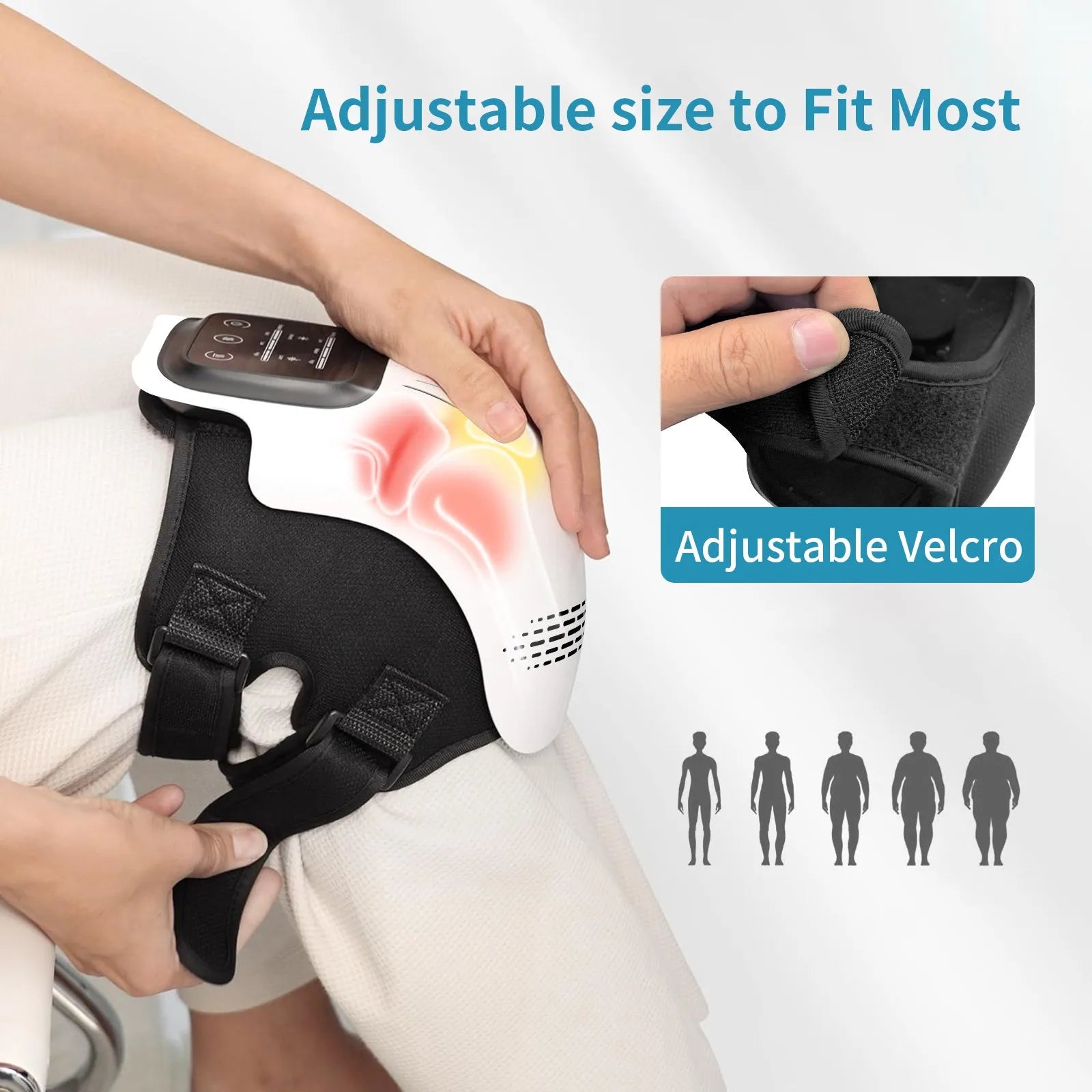 White rechargeable electric knee massager with heating and infrared laser therapy