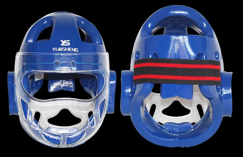Karate helmet protective headgear in blue, red or white colours for boxing training